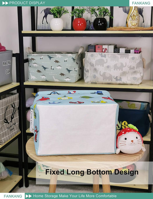 FANKANG Storage Basket,Nursery Hamper Canvas Laundry Basket Foldable with Waterproof PE Coating Storage, Office, Bedroom, Clothes,Toys (Rec-Car)...