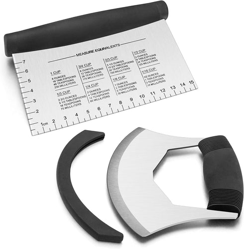 HaSteeL Bench Scraper 2Pcs, Heavy Duty Dough Chopper Cutter Mezzaluna Knife with Cover, Stainless Steel Mincing Rocker Slicer Perfect for Pastry, ...