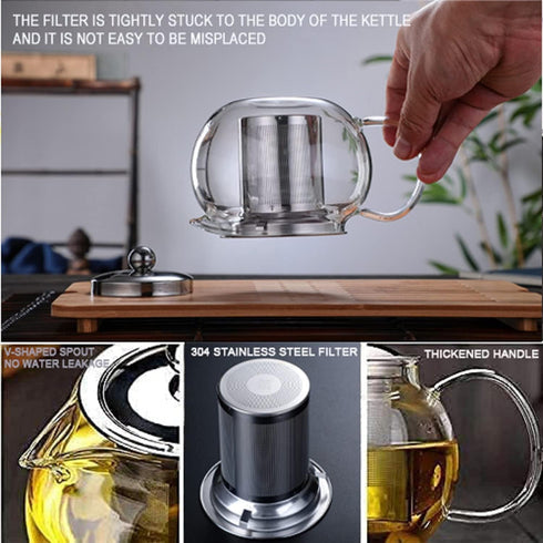 Small Teapot, Teapot with Infuser, Glass Tea Kettle Stovetop Safe, Blooming and Loose Leaf Tea Maker Set Gift for Women, 650ml/22oz...