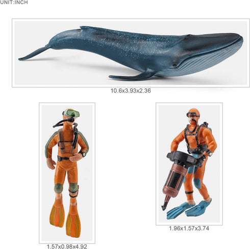 Ocean Sea Marine Animal Figure Toys Playsets 3 PCS Diver Blue Whale Model Toy Desktop Decoration Collection Party Favors Toys for Boys Girls Kids...
