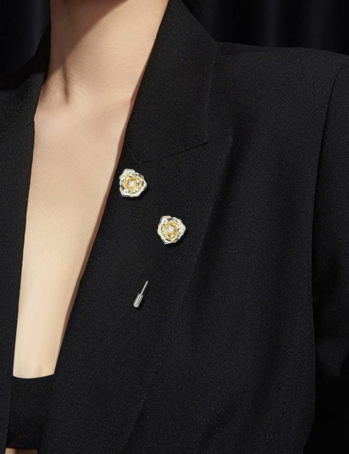 Crystal Alloy Rose Flower Lapel Pins Button Pin Groom Boutonniere for Wedding Floral Brooch Pin Set for Women Men...