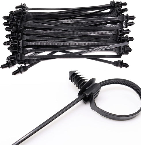 Push Mount Zip Ties, 8 inch Cable Zip Tie Black Wire Tie with Push Pin Fir Tree Zip for Indoor and Outdoor (100 Pack)...