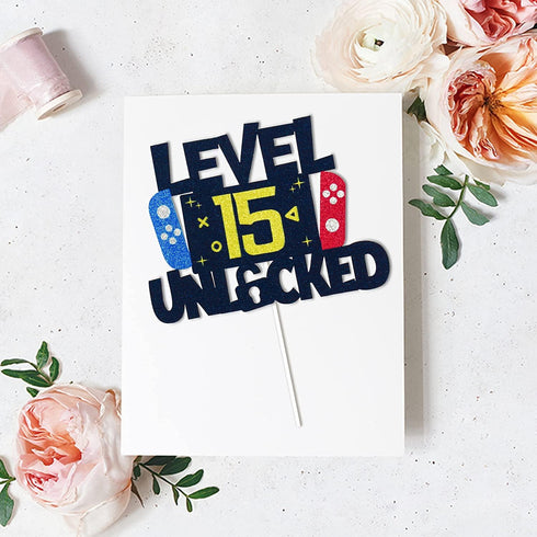 Level 15 Unlocked Video Game Cake Topper - Level 15 Unlocked Awesome 2007 Boy's Birthday Cake Topper - Video Game 15th Birthday Cake Decorations...