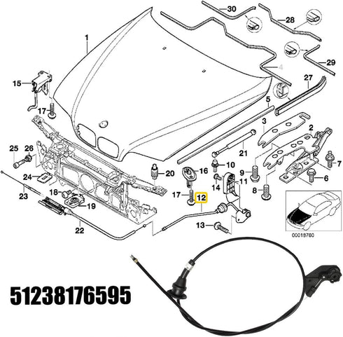 3Pcs Engine Hood Release Cable Kit for BMW E39 525i 528i 530i 540i M5...