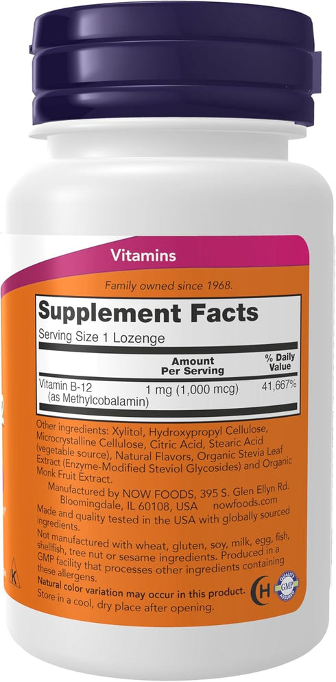 NOW Supplements, Methyl B-12 (Methylcobalamin) 1,000 mcg, Nervous System Health*, 100 Lozenges...