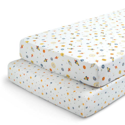 Delta Children Fitted Crib Sheets for Girls and Boys - Crib Sheet for Standard Crib and Toddler Mattresses - 28x52 Inch (Pack of 2), Space Explora...