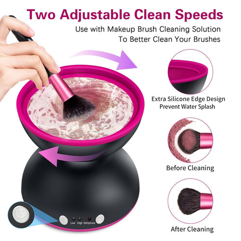 Electric Makeup Brush Cleaner Machine - 2 Adjustable Speeds & Dehydration, 1200mAh Rechargeable Make Up Brush Cleaner Cleanser Machine, Cosmetic B...
