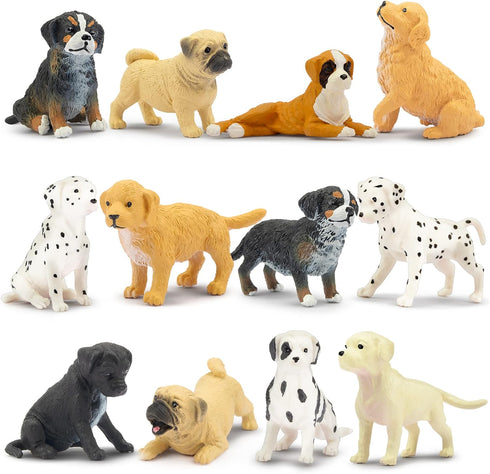 Toymany 12PCS Mini Dog Figurines Playset, Realistic Detailed Plastic Puppy Figures, Hand Painted Emulational Tiny Dogs Animals Toy Set, Cake Toppe...