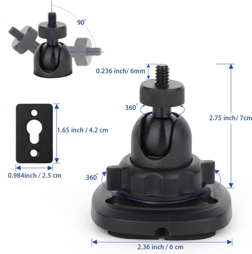 2 Pack Speaker Wall Mount Holder for 1/4"-20 Threaded Keyhole,2 Pack Adaptors Compatible with Non 1/4"-20 Threaded Screw Holes,360°Rotation Adjust...