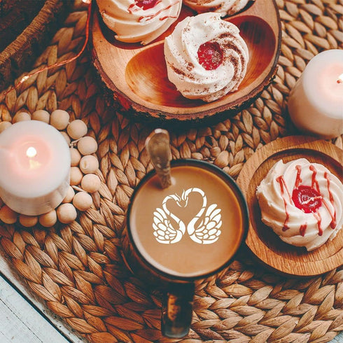 46 Coffee Stencils + 2 Steel Mesh Powder Shaker, Magnoloran Valentine's Day Stencils Cookies Baking Painting Mold Barista Templates for Dessert Cu...