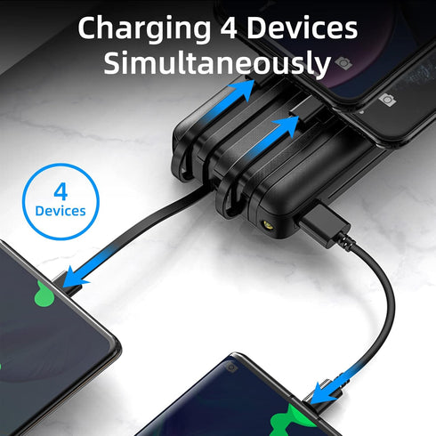 Portable Charger with Built in Cables, 20000mAh Power Bank 4 Output 3 Input, USB C Travel Charger for Multiple Devices, Battery Pack Compatible wi...