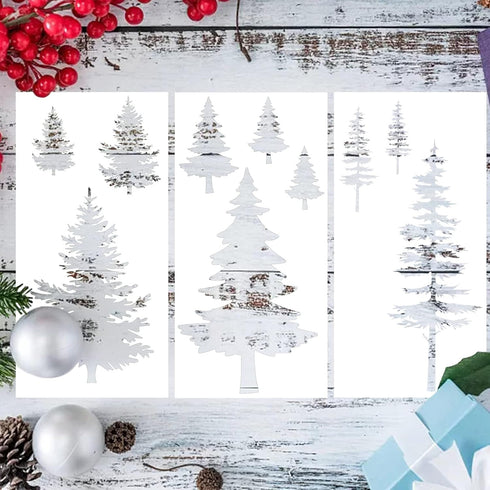 3 Pieces Christmas Pine Trees Stencils Reusable Pine Drawing Stencils Winter Holiday Fir Tree Templates Christmas Woodland Painting Stencils for D...