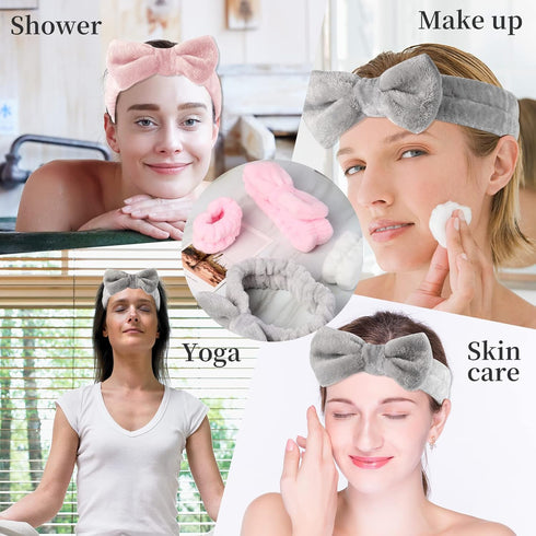 12 PCS Face Wash Headband Wristband Set for Women Girls, Soft Microfiber Facial Spa Hair Wraps Makeup Skincare Bath Headbands Wrist Bands for Wash...
