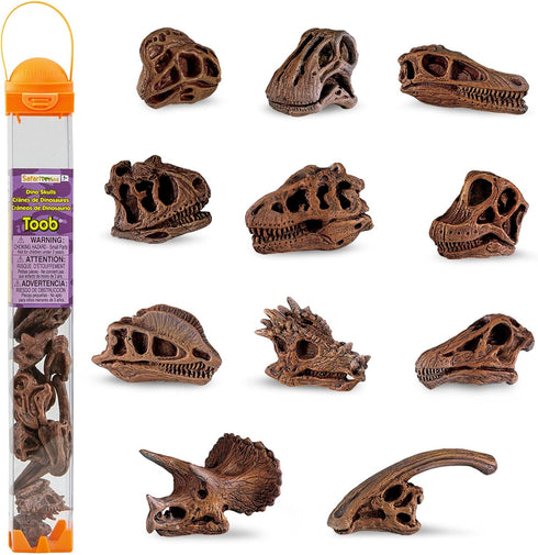 Safari Ltd Dinosaur Skulls TOOB - 11 Mini Figurines Including Velociraptor, Brachiosaurus, Oviraptor, Triceratops, Tyrannosaurus Rex and More - Ed...