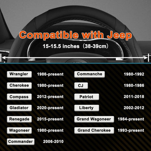 West Llama Customized Auto Car Steering Wheel Cover for Jeep Grand Cherokee,Wrangler,Compass,Gladiator,Cherokee 15-15.5inches(Black-Large Size)...