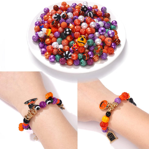 450+ Pieces Halloween Beads Making Kit,Enamel Halloween Charms Pendant Assorted Halloween Beads Jewelry Making Pumpkin Witch Hat Black Cat Spider ...
