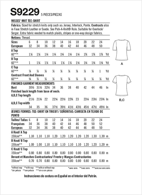 Simplicity SS9229U5 Misses' Knit T-Shirt Sewing Pattern Kit, Design Code S9229, Sizes 16-24...