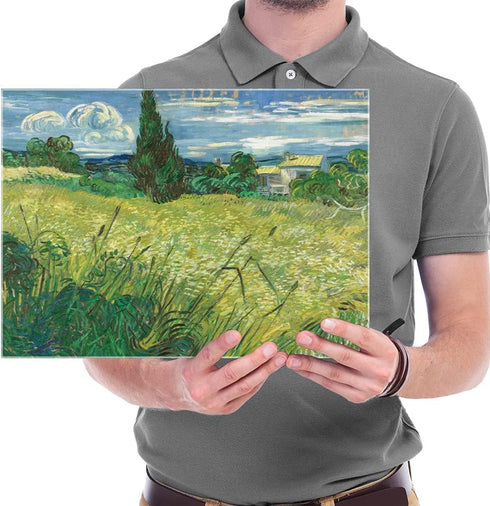 Wieco Art Modern Abstract Giclee Canvas Prints Wall Art Green Field 1889 by Van Gogh Famous Oil Paintings Reproduction Artwork Stretched and Frame...