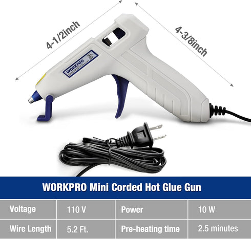 WORKPRO Mini Hot Glue Gun Kit, 20pcs Hot Glue Sticks Included, Lightweight Hot Melt Glue Gun for Decoration, Craft, School Art, DIY, Home Repairs...
