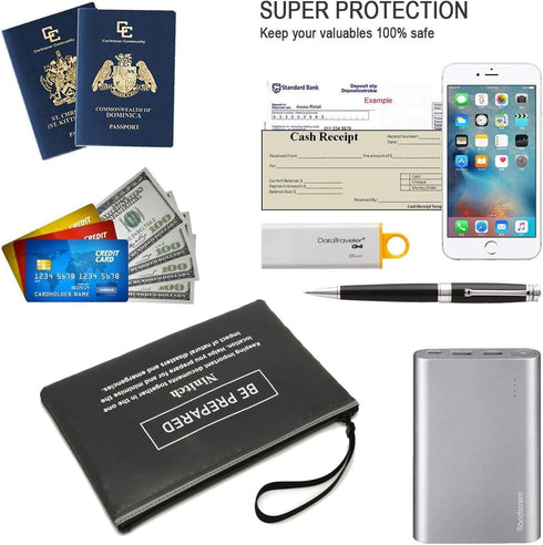Fireproof Money Bag,Bank Bag Fireproof and Waterproof Cash Bag with Zipper Closure, Fireproof Safe Storage Bag Envelope, Suitable for documents, B...