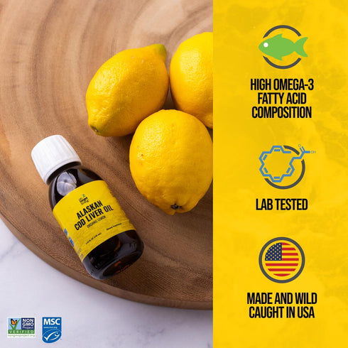 On Target Living Alaskan Cod Liver Oil- Travel Size 3.33 oz. | Naturally Occurring Vitamins A & D | Organic Lemon Flavor | Premium Line Caught Cod...