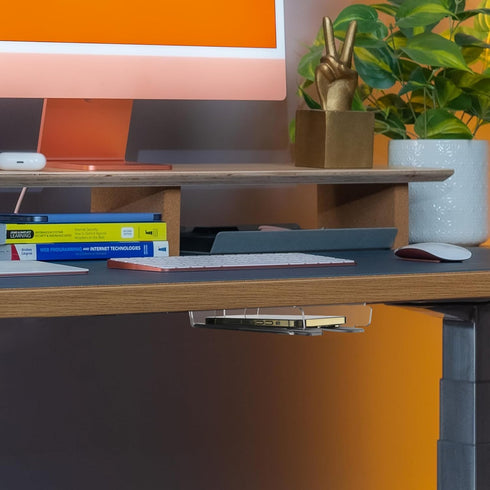 Under Desk Storage Shelf for Phone, Acrylic Under Desk Mount Phone Holder for Office Desks and Workstations, Hidden Space-Saving Under Table Smart...
