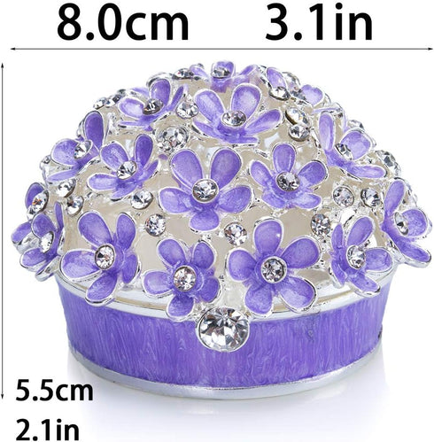 YU FENG 3inch Hinged Trinket Boxes Crystal Jeweled Enameled Purple Forget Me Not Flower Butterfly Trinket Jewelry Box for Women Girls...