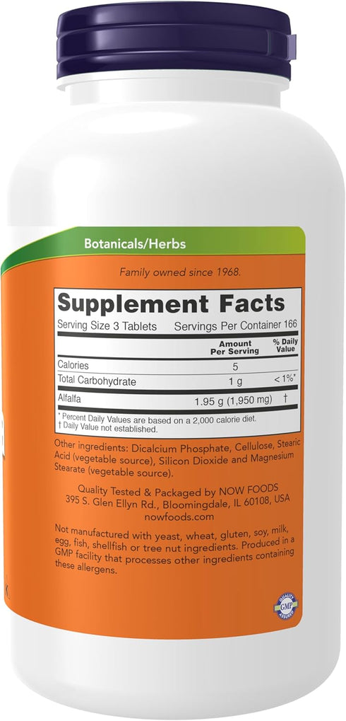 NOW Supplements, Alfalfa 650 mg source of Vitamin K, Green Superfoods, 500 Tablets...