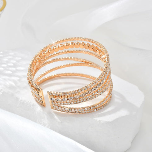 Bling Multilayer Chunky Twist Crystal Rhinestone Adjustable Cuff Bracelet Bangle for Women Wedding Formal Prom Jewelry Costume...