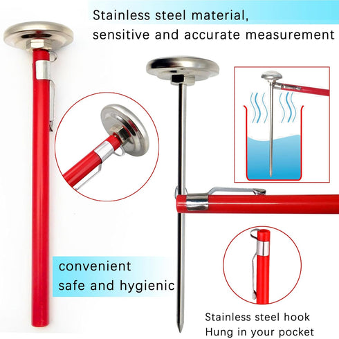 Instant Read Pocket Milk Frothing Meat Food Grill BBQ Cooking Kitchen Probe Thermometer, Stainless Steel 1 Inch Dial Pocket Portable Thermometer(5...
