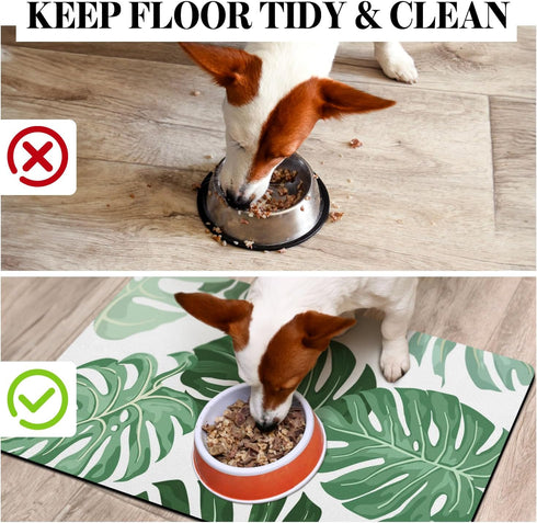 Dog Food Mats for Floors Super Absorbent, Pet Cat Food Mat - Non Slip Dog Bowl Mats for Food and Water, Eco-Friendly Boho Dog Placemats Feeding Ma...