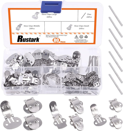 80Pcs 3 Sizes Stainless Steel Flat Blank Shoe Clips with Locking Pins Kit for DIY Supplies Crafting Shoe Clip Findings Hardware Accessories - 25mm...