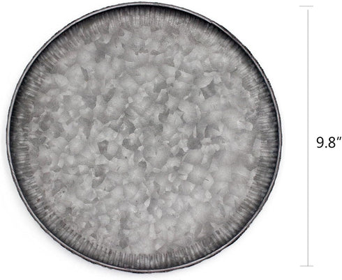 Funerom 9.8 inch Small Round Galvanized Metal Tray Decorative Tray Corrugated Edges...