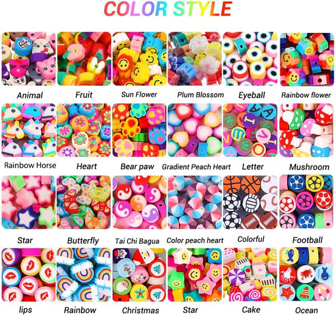 JOICEE 480PCS Fruit Flower Polymer Clay Beads, 24 Style Cute Heart Mushroom Clay Beads Charms for Jewelry Necklace Earring Making, DIY Bracelet Ma...