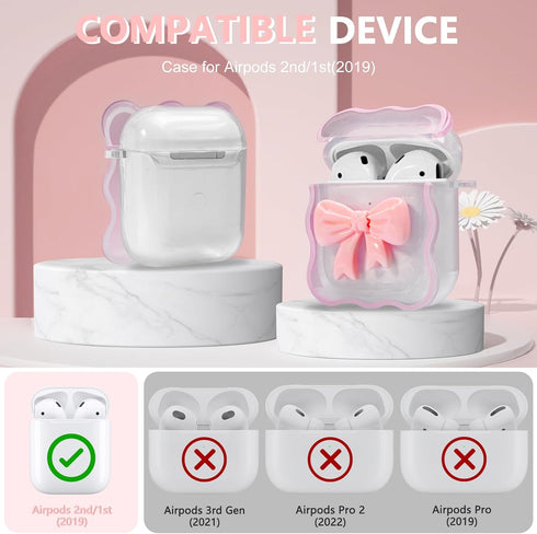 Airpods Case, Airpods 2nd Generation Case with Cute 3D Colour Bow Design, Airpods Case 1st Generation Soft Clear TPU Cover with Cute Keychain and ...
