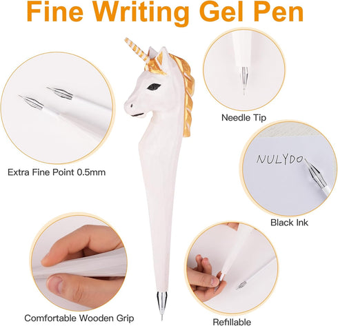 Unicorn Pen, 100% Handmade Wood Carved Animal Gel Pen, Unicorn Gift Ideas for Kids Girls Boys Women & Men, Cute Pens School Writing Office Supplie...