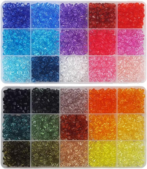 INSPIRELLE 2400 Pieces 6mm Bicone Beads 30 Colors Faceted Acrylic Beads Plastic Spacers Beads for Jewelry Making and Crafting...