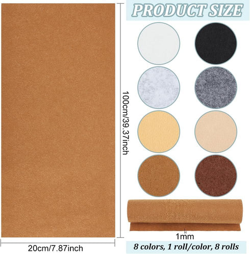 BENECREAT 8 Roll 8.7 Yards Felt Fabric Roll, Bundle Stiff Felt Cloth, Assorted Grey Brown Colours Non-Woven Polyester Craft Fabric for DIY Crafts ...