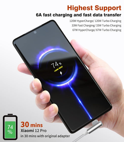 Jelanry 90° Elbow Design USB C Cable USB Type C Cable 5.9FT, 120W 90W HyperCharge Turbo Charging, 6A Fast Charging for Xiaomi Pad 5 14 12 Pro 12X ...