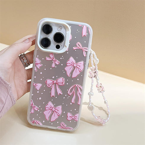 Aesthetic Bow Phone Case for Women Girls Cute Pink Ribbon Bow Phone Case for iPhone 14 with Chain...