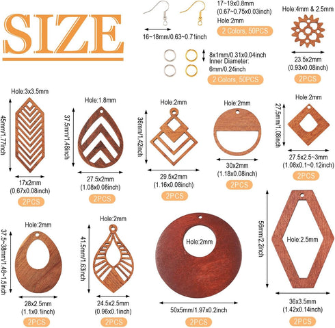 FASHEWELRY 20Pcs Wood Dangle Earrings Making Kit DIY Bohemian Earring Boho Charms Teardrop Rhombus Wooden Earring Blanks with Hooks & Jump Rings f...