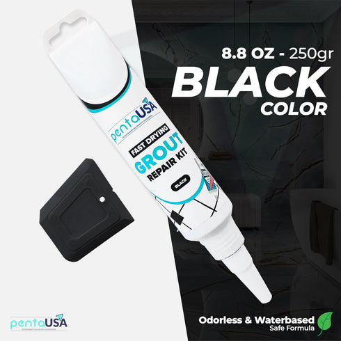 PentaUSA Tile Grout Repair Kit - Black Grout Filler, Triple Protection, Fast Drying Formula Restores and Renews Grout Lines with Grout Float (Blac...
