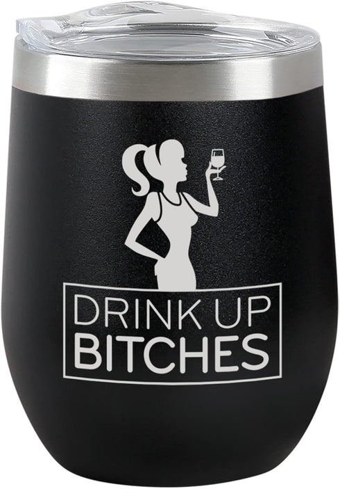 Chris's Stuff 12 oz Wine Tumbler - Iced Coffee Mug with Splash-Proof Lid Stainless Steel Double Wall Vacuum Insulated with Inner Layer Copper Keep...