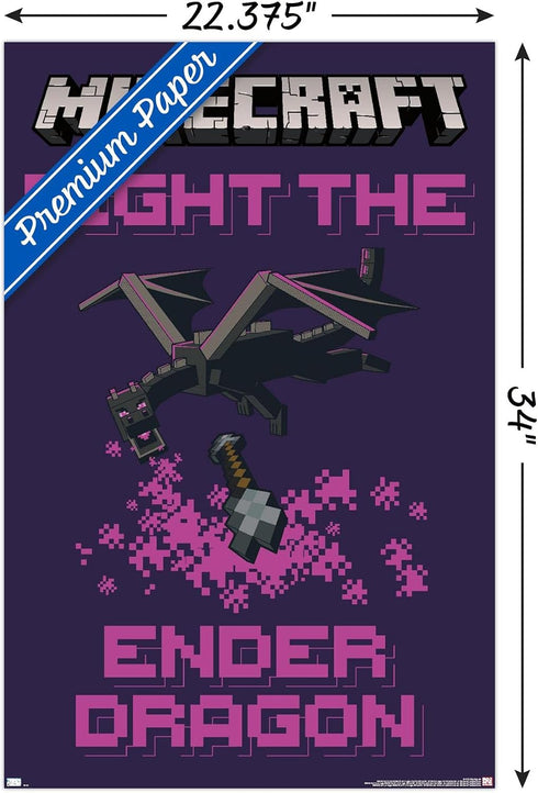 Trends International Minecraft - Fight The Ender Dragon Wall Poster, 34L x 22.4W, Premium Poster & Clip Bundle...