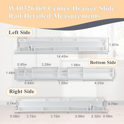 W10326469 Center Drawer Slide Rail fit for Whirlpool Refrigerator Replaces 67004514,8208326,wpw10326469,12796401,W10326469 by prime&swift...