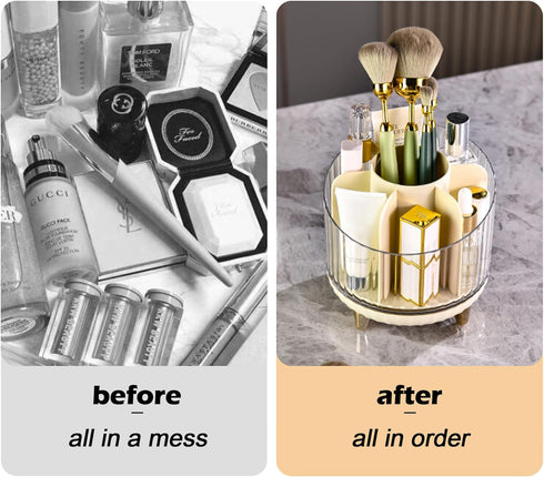 Makeup Brush Holder, 360 Rotating Cosmetics Makeup Brush Organizer with 7 Compartment, Makeup Organizer for Vanity, Home Office Supplies Storage C...