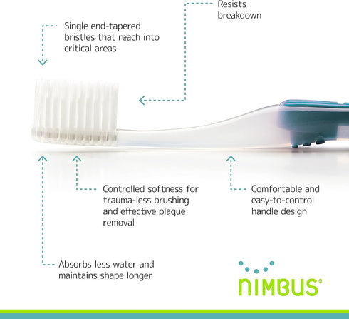 NIMBUS Extra Soft Toothbrushes (Regular Size Head), Periodontist Design Tapered Bristles for Sensitive Teeth & Receding Gums (5 Pack, Colors May V...
