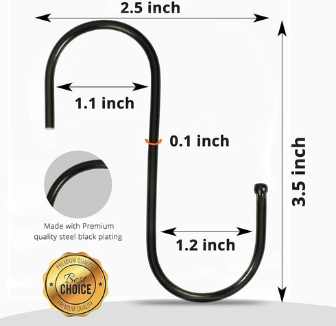 30 Pack Black S Hooks for Hanging 3.5 Inch Heavy Duty Durable Metal Hooks Carbon Steel S Shaped Large S Hooks for Hanging Jeans Kitchen Utensils P...