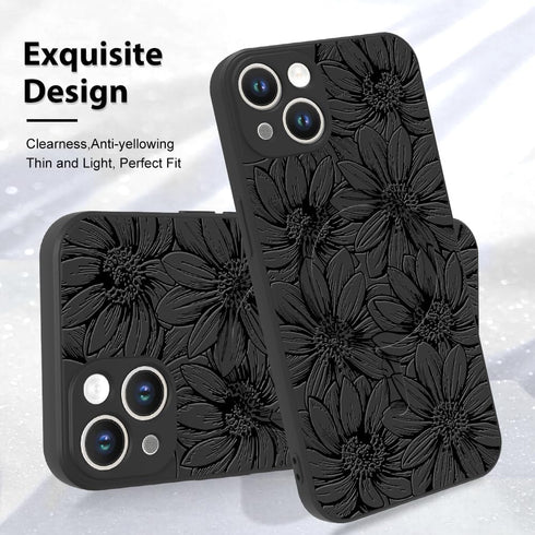 MZELQ for iPhone 13 Case, Silicone Black Floral Flowers Cute Pattern, Magnetic Compatible with MagSafe Sunflowers Camera Protection Phone Case...