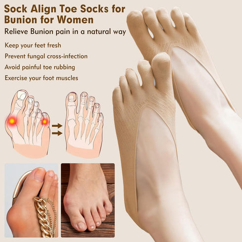 5 Pairs Toe Socks Women, Sock Align Toe Socks for Women for Bunions, No Show Toe Socks Women, Toe Compression Socks Toe Separator Socks...